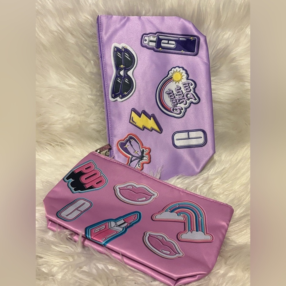 💜💜Clinique  bundle x2  Fun Patch Accessory Pouches - Purple and Pink BOX B 💜💜